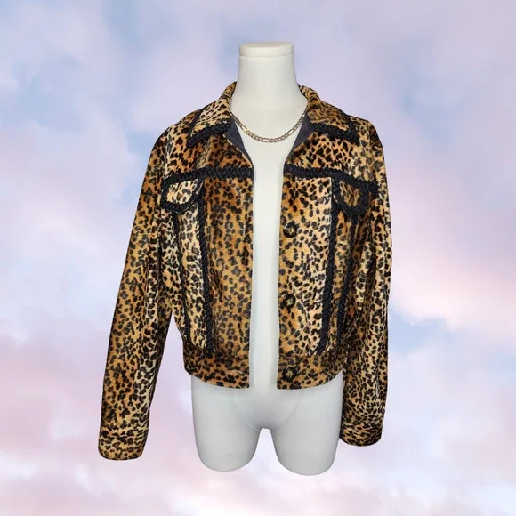 Rare Vtg 80s Howard Wolf Cheetah Leopard Print Brown Black Boho Western Jacket - Picture 3 of 7